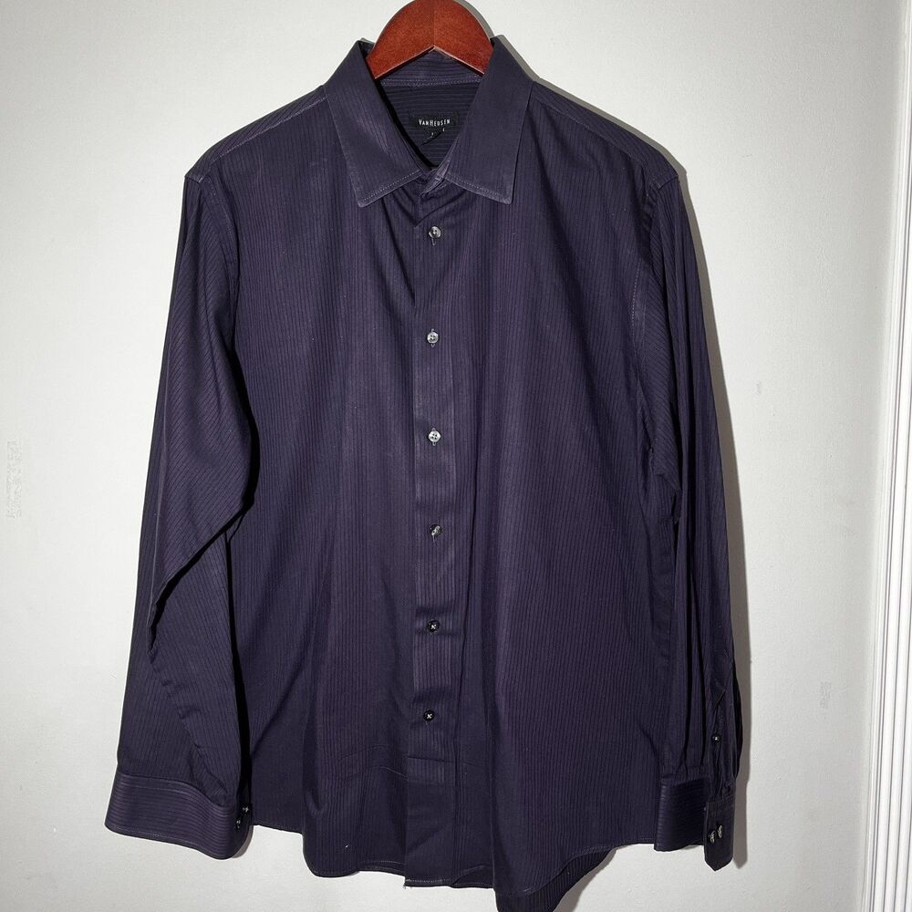 Van Heusen Flex Collar Purple Pinstripes Long Sleeve Shirt Mens 16-16.5 Large